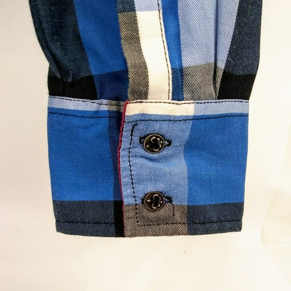El General Plaid Western Blue Long Sleeve Shirt Button Up Embroidered Med - Picture 5 of 6